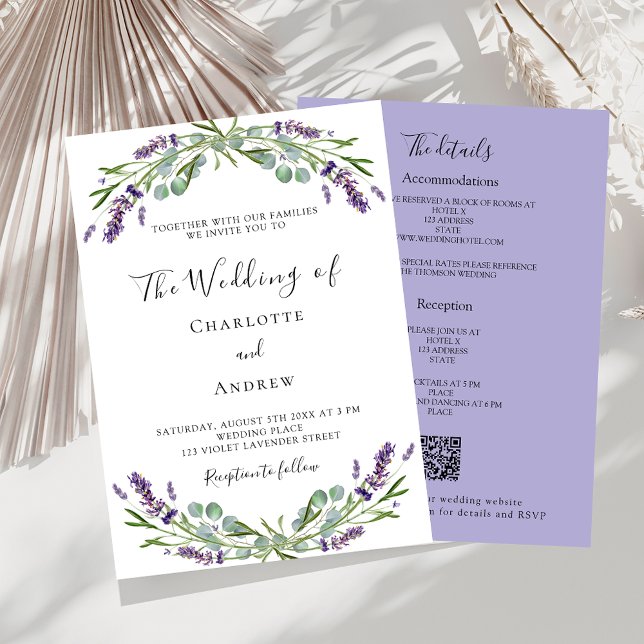 Invitation Lavande vert violet QR RSVP détails mariage (Créateur téléchargé)