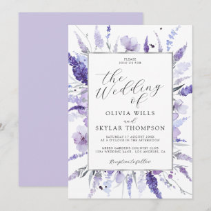 Invitation Lavande violet argenté Mariage botanique floral