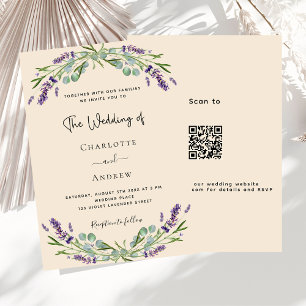Invitation Lavande violet beige QR code RSVP mariage de luxe