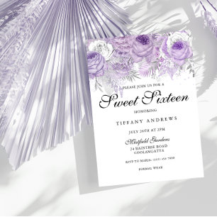 Invitation Lavande violet blanc Fleurs d'argent doux 16