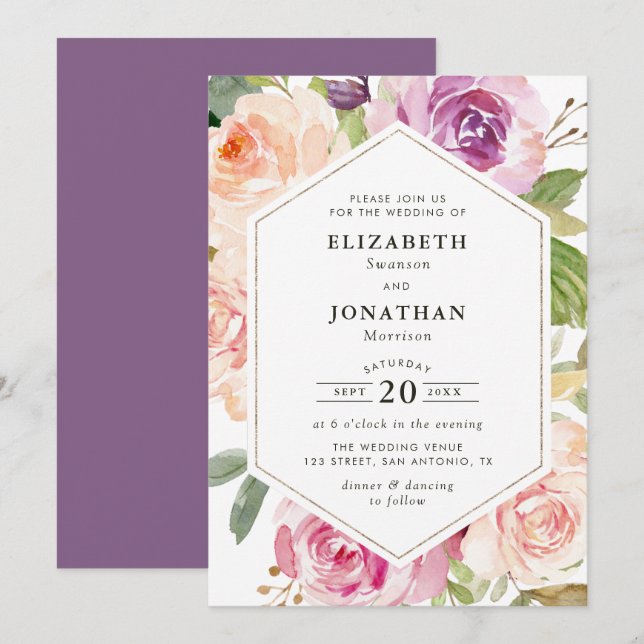 Invitation lavande violet et mariage floral (Devant / Derrière)