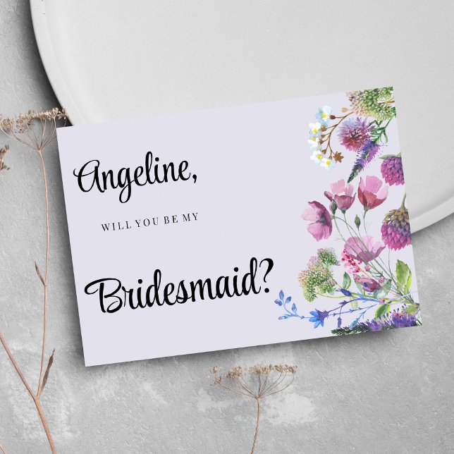 Invitation Lavande violet fleur sauvage ressort Bridesmaid (Lavender purple wildflower spring Bridesmaid)