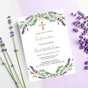 Invitation Lavande violet fleurit verdure Confirmation