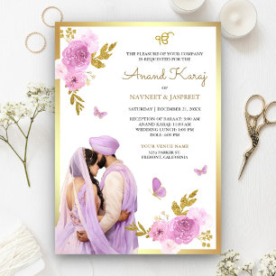 Invitation Lavande Violet Floral Anand Karaj Mariage Sikh
