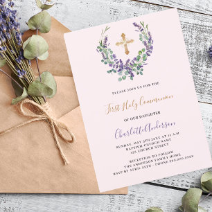 Invitation Lavande violet floral fille première communion