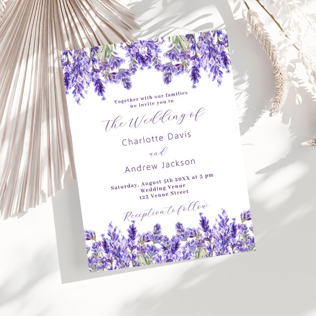 Invitation Lavande violet floraux aquarelle luxe mariage (Créateur téléchargé)