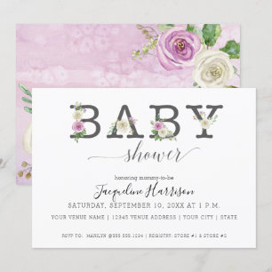 Invitation Lavande violet n Flore blanche   Baby shower fille