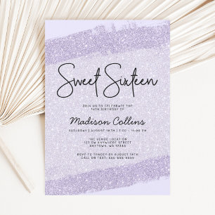 Invitation Lavande Violet Pinceau Paillettes Douce 16