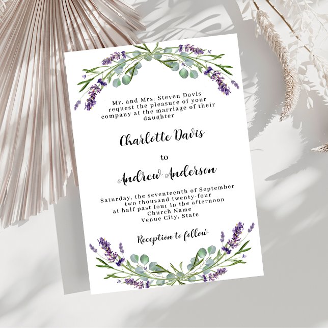 Invitation Lavande violet verdure mariage de luxe formel (Créateur téléchargé)
