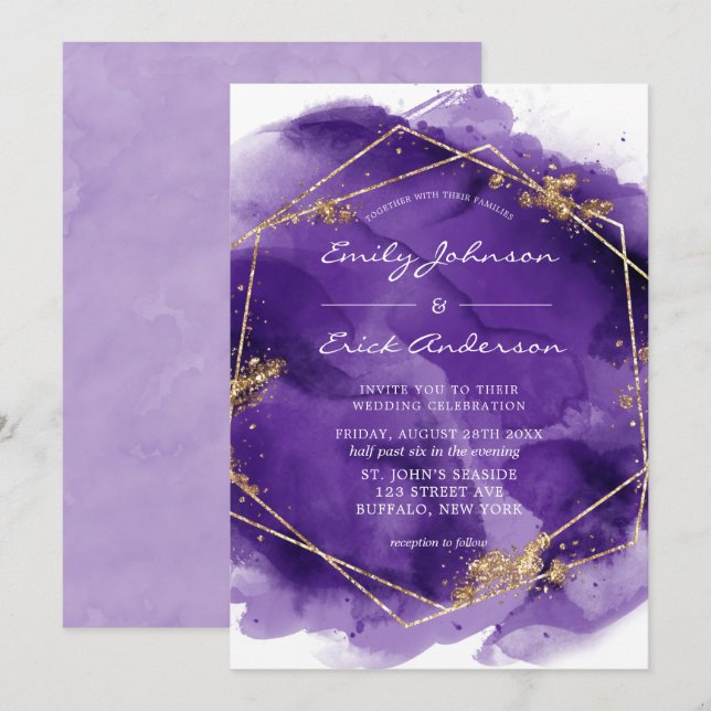 Invitation Lavande violette et Mariage géométrique de peintur (Devant / Derrière)