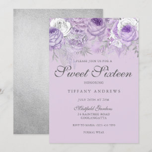 Invitation Lavande violette Fleurs d'argent doux 16 Invitatio