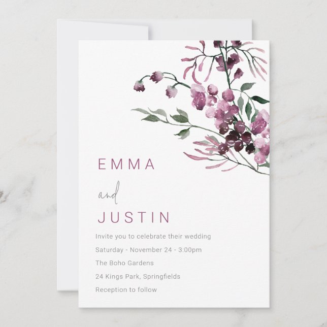 Invitation Lavande violette Jasmine Mariage floral (Devant)