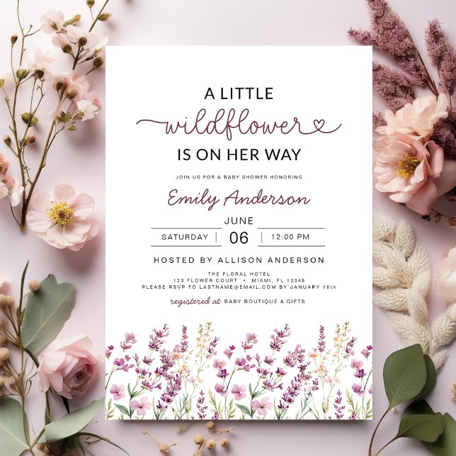 Invitation Lavande Violette Un Petit Baby shower Fleur sauvag (Créateur téléchargé)