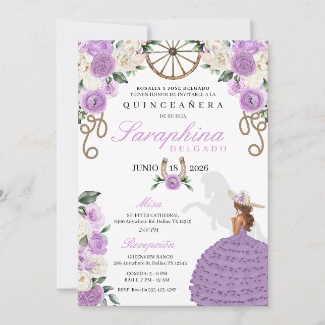 Invitation Lavande Western Princesse Cowgirl Quinceañera (Devant)