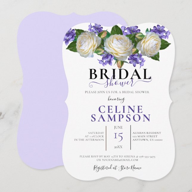 Invitation Lavendar et Fête des mariées florale blanche (Devant / Derrière)