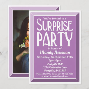 Invitation Lavender Art Déco Photo Anniversaire Surprise Part