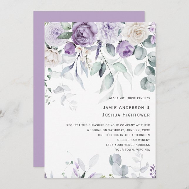 Invitation Lavender Blooms Wedding (Devant / Derrière)