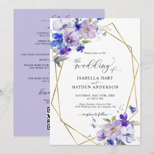 Invitation Lavender Blue Gold Purple All In 1 QR Code Mariage