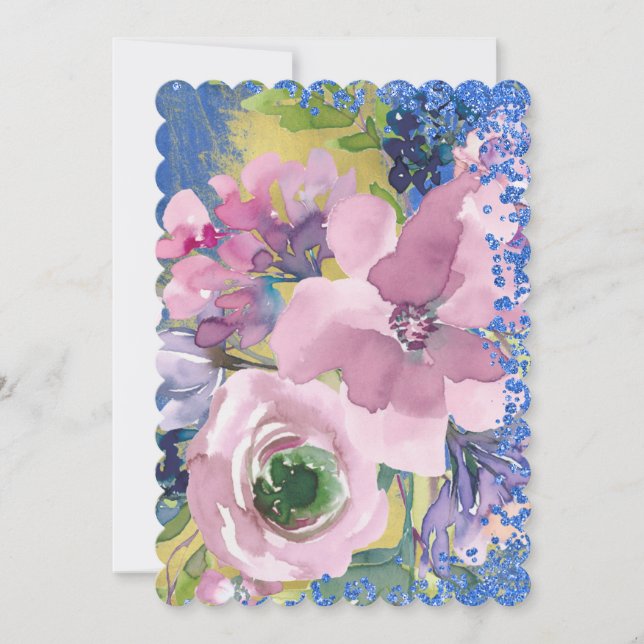 Invitation Lavender Blues Aquarelle Parties scintillant flora (Devant)