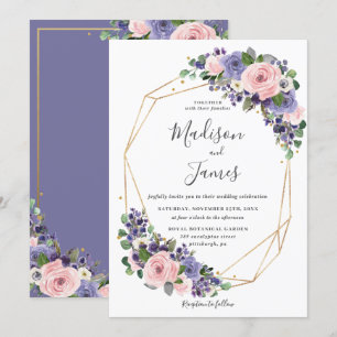Invitation Lavender Blush Floral Mariage Cadre géométrique Or
