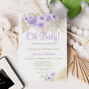 Invitation Lavender Boho Pampas Flore Palm Baby shower feuill