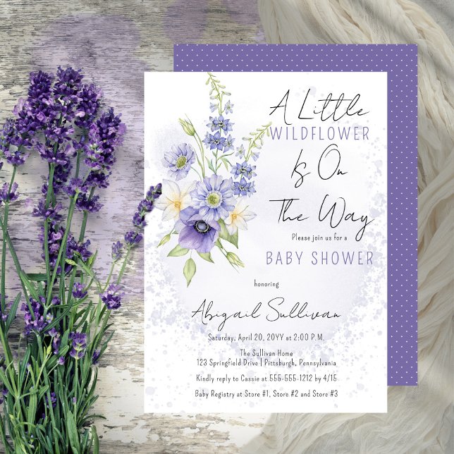 Invitation Lavender Boho Un Petit Baby shower Fleur sauvage (A Little Wildflower Is On The Way Lavender Floral Baby Shower Invitation - Print | Digital Download)