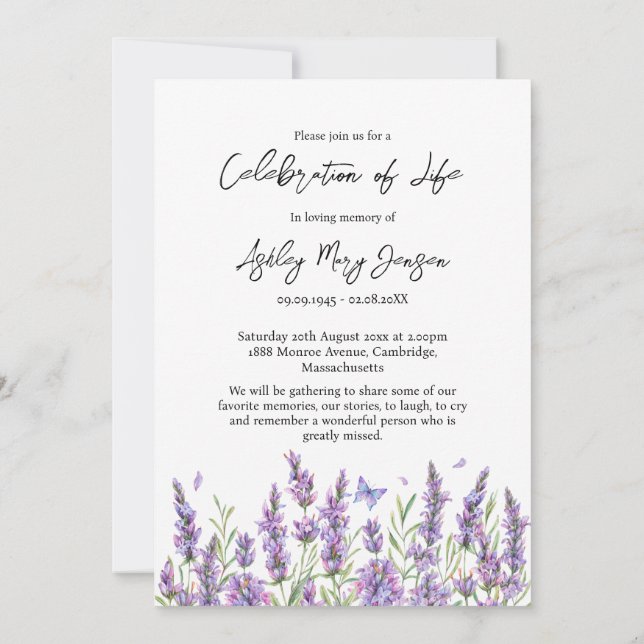 Invitation Lavender Celebration of Life Photo Funeral (Dos)