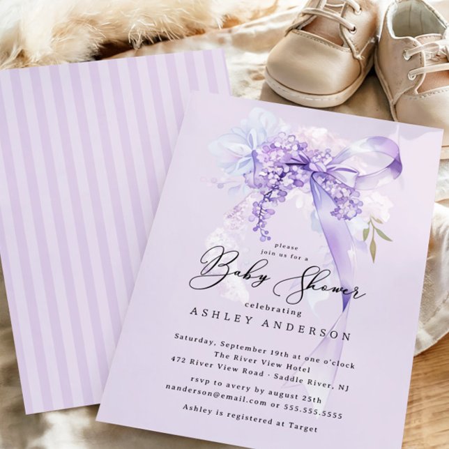 Invitation Lavender Coquette Bow Girl Baby shower (Créateur téléchargé)