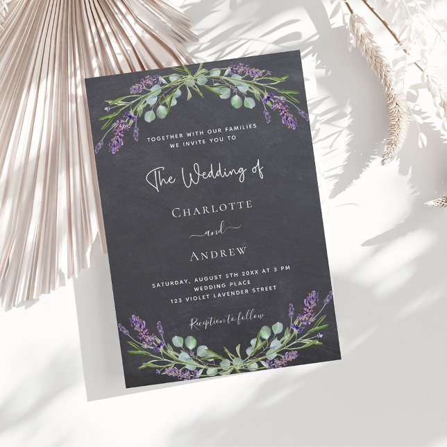 Invitation Lavender damier gris verdure mariage luxueux (Créateur téléchargé)