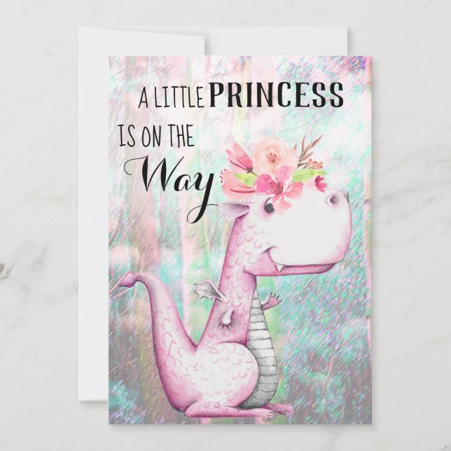 Invitation *~* Lavender Dragon rose Baby shower bébé fille (Devant)