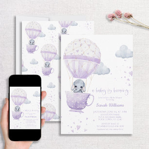 Invitation Lavender Elephant Baby brasse du Baby shower