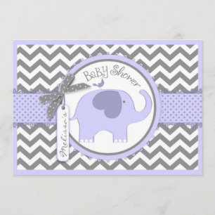 Invitation Lavender Elephant Bird Chevron Imprimer Baby showe