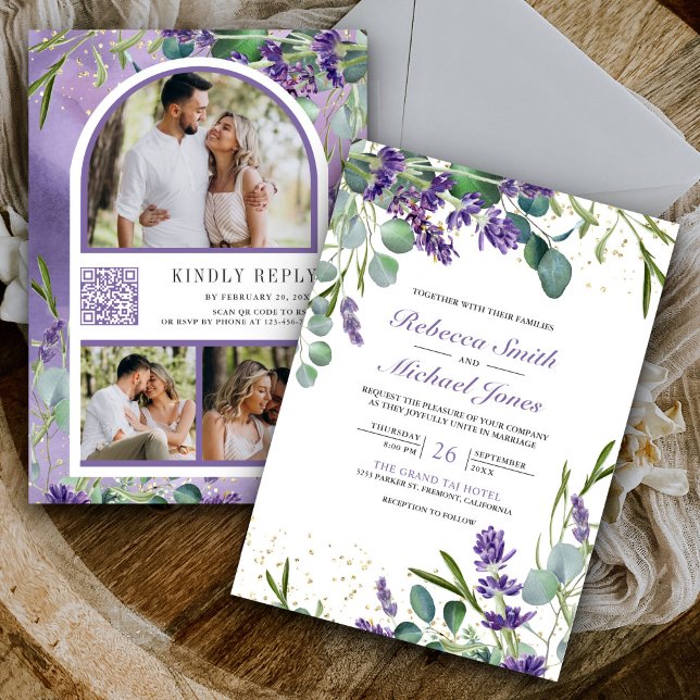 Invitation Lavender Eucalyptus Photo Collage QR Code Mariage (Créateur téléchargé)
