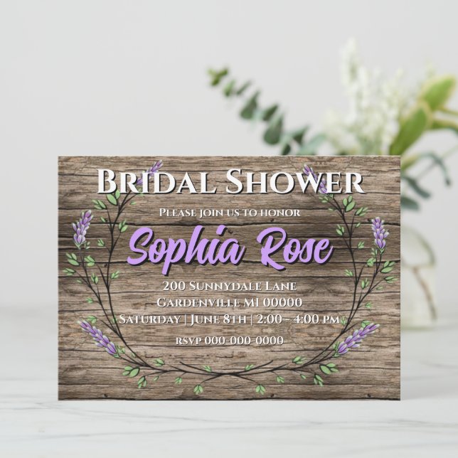 Invitation Lavender Eucalyptus romantique rustique douche nup (Debout devant)