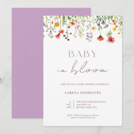 Invitation Lavender Fleur sauvage d'aquarelle bébé en fleur