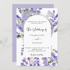 Invitation Lavender floral arche blanche script mariage
