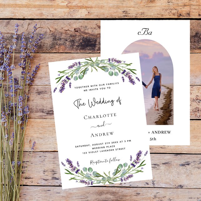 Invitation Lavender floral arche photo monogramme luxe mariag (Créateur téléchargé)