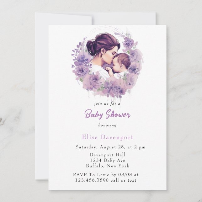 Invitation Lavender Floral maman et moi Baby shower fille (Devant)