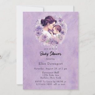 Invitation Lavender Floral maman et moi Baby shower fille