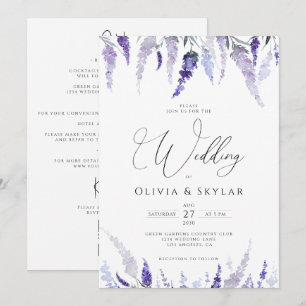 Invitation Lavender Floral Mauve QR Code Tout en un Mariage