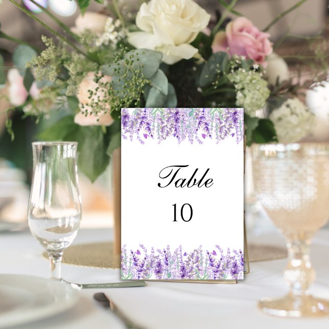 Invitation Lavender Floral Purple Mariage Tableau Numéro Cart (Lavender Botanical Purple Green Wedding table number cards)