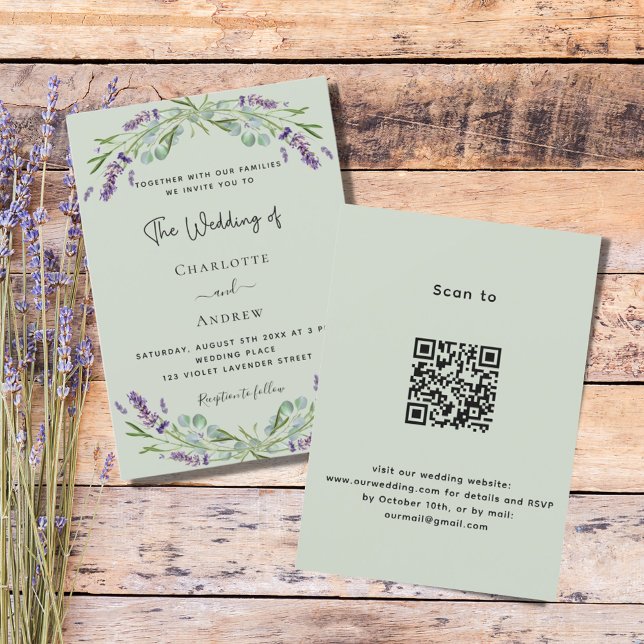 Invitation Lavender floral sauge vert QR luxe mariage (Créateur téléchargé)