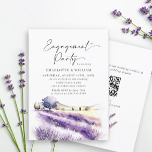 Invitation Lavender Flowers Champ ENGAGEMENT PARTIE QR code