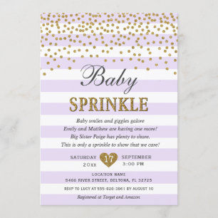 Invitation Lavender Gold Stripe Confetti Baby Girl