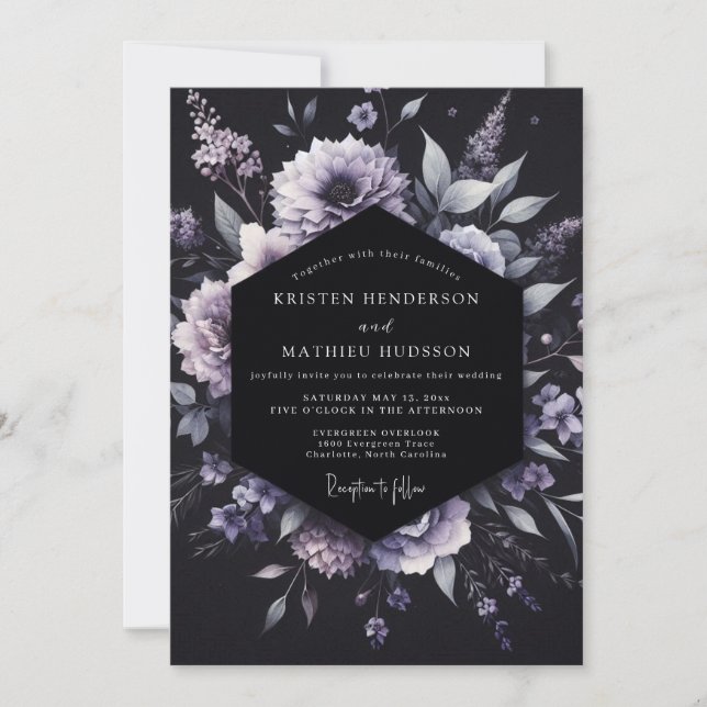 Invitation Lavender Gothic Floral Wedding (Devant)