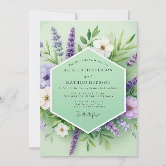 Invitation Lavender Green Floral Whimsy Wedding (Devant)