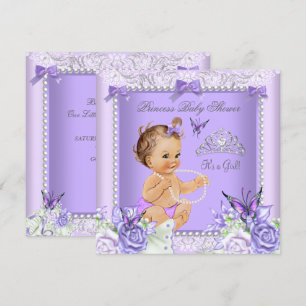 Invitation Lavender Grey Baby shower fille Brunette