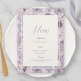 Invitation Lavender Grey Floral Wedding Menu