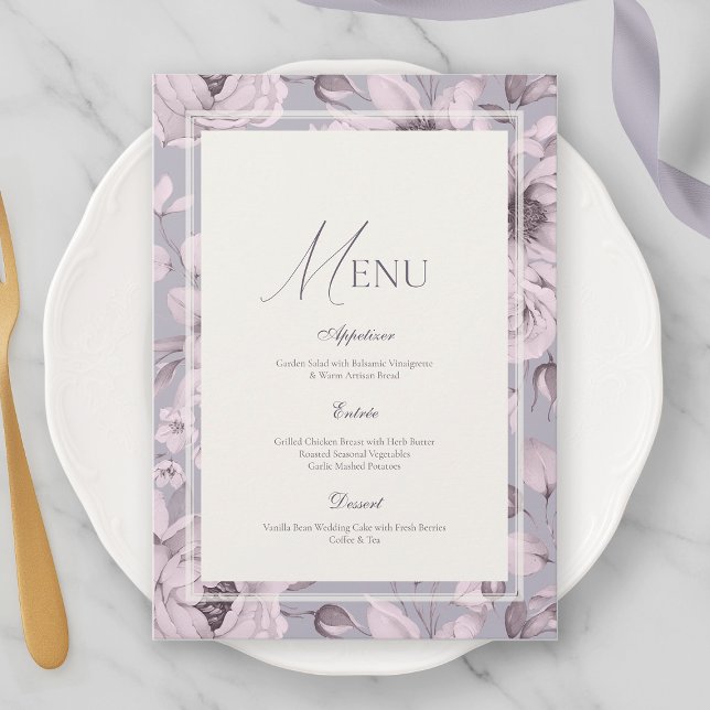 Invitation Lavender Grey Floral Wedding Menu (Créateur téléchargé)