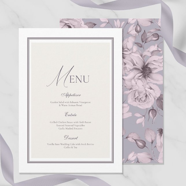 Invitation Lavender Grey Floral Wedding Menu Card (Créateur téléchargé)